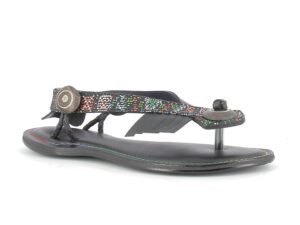 Sandale Type "padame" noire avec tissu ethnique